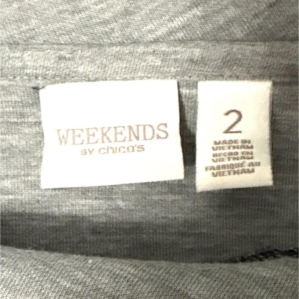 Weekends By Chicos Gray Long Sleeve Top Light Gray Collar Womens Size M - Picture 3 of 4